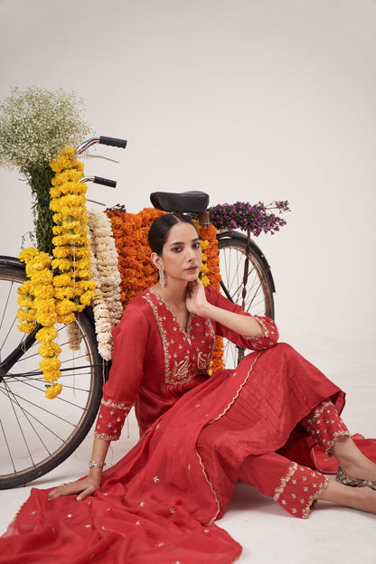 Aneri Kesariya Kurta Pant Set